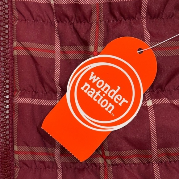 NWT Wonder Nation Reversible Maroon Tan Plaid Faux Fur Puffer Vest - Size 6-9M - Picture 7 of 10